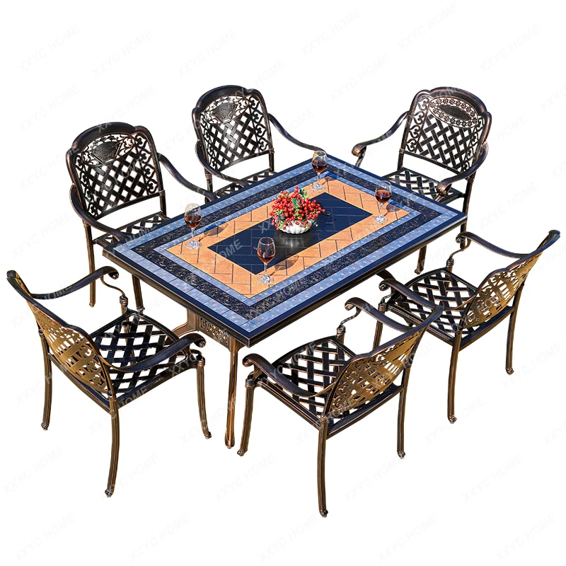 Открытый стол-стул Для отдыха на вилле во дворе Обеденный стол для барбекю из литого алюминия, Открытый Водонепроницаемый Сад