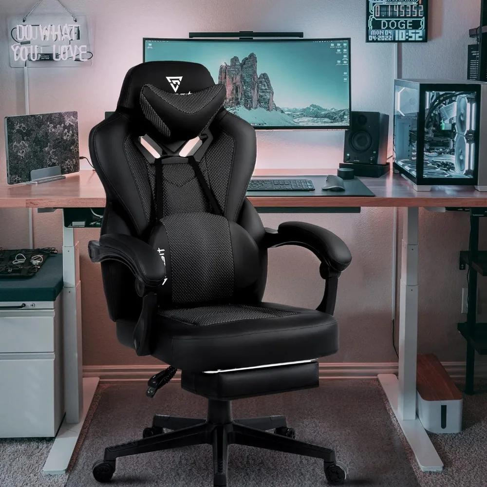 Офисные Стулья Сетчатое Игровое Кресло для Тяжелых Людей Игровое Кресло Для Больших и Высоких Офисных ПК Игровое Кресло С Массажем (Темно-серый) Gamer