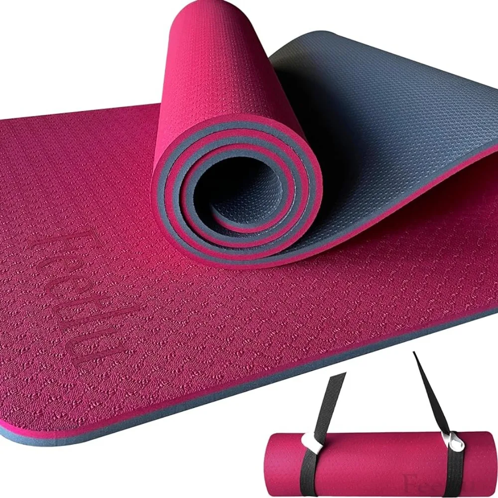 Очень большой и мягкий коврик для йоги с ремешком – коврик для йоги толщиной 10 мм и 12 мм, нескользящий коврик для тренировок с двумя поверхностями, оборудование для йоги