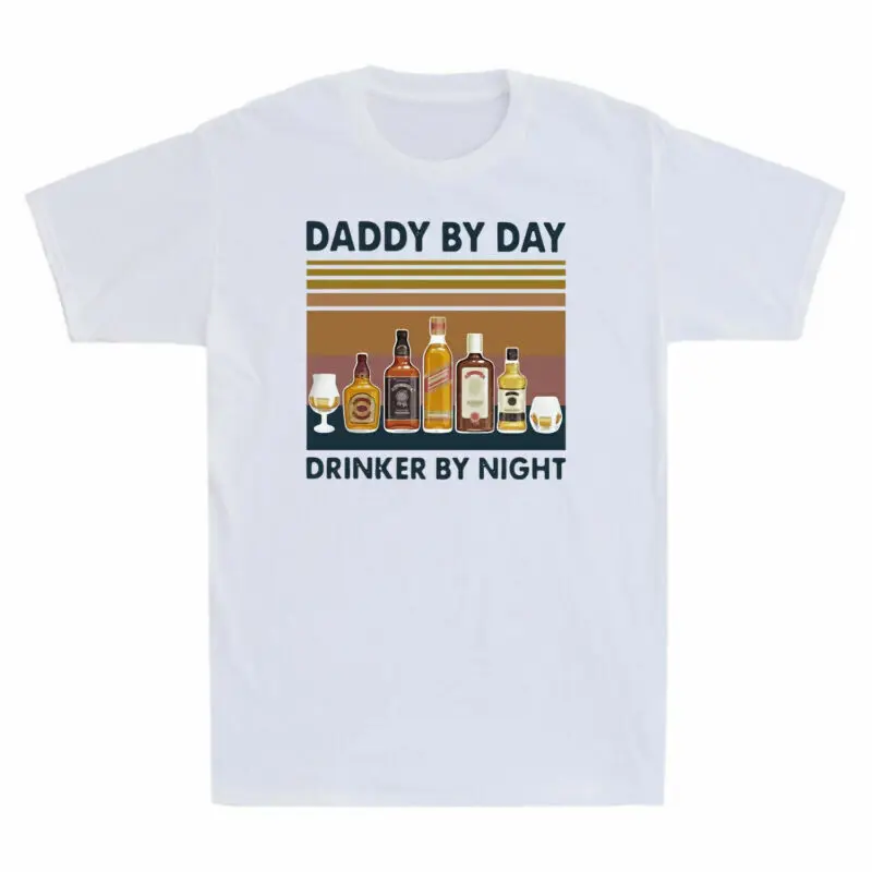 Папа Днем, Пьющий вино ночью, подарок на День отца, винтажная мужская футболка с длинными рукавами