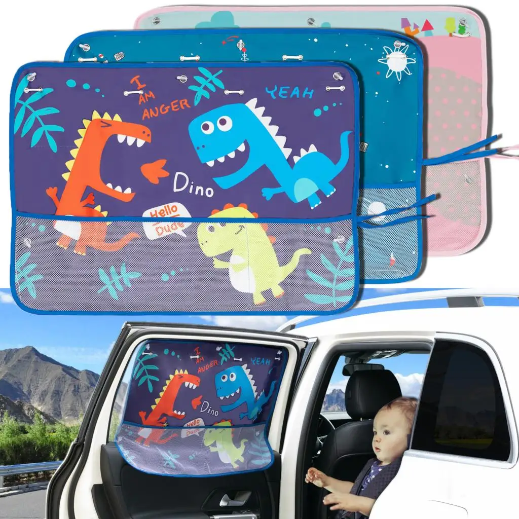 Пара солнцезащитных козырьков на окнах автомобиля, занавеска, солнцезащитный козырек с милым мультяшным рисунком, защита от ультрафиолета, сетка для хранения для детей, теплозащитный экран для малышей