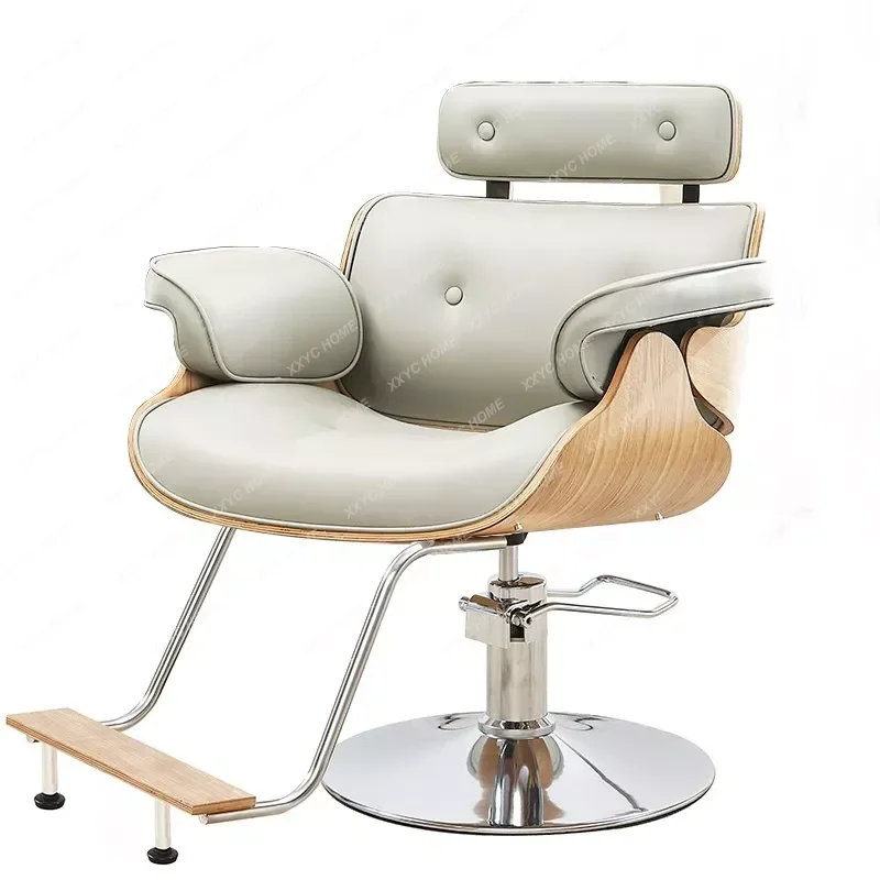 Парикмахерское кресло Lie Flat для лифтинга волос класса люкс, украшенное специальным вращением кожаного кресла из орехового дерева, распродажа от производителя