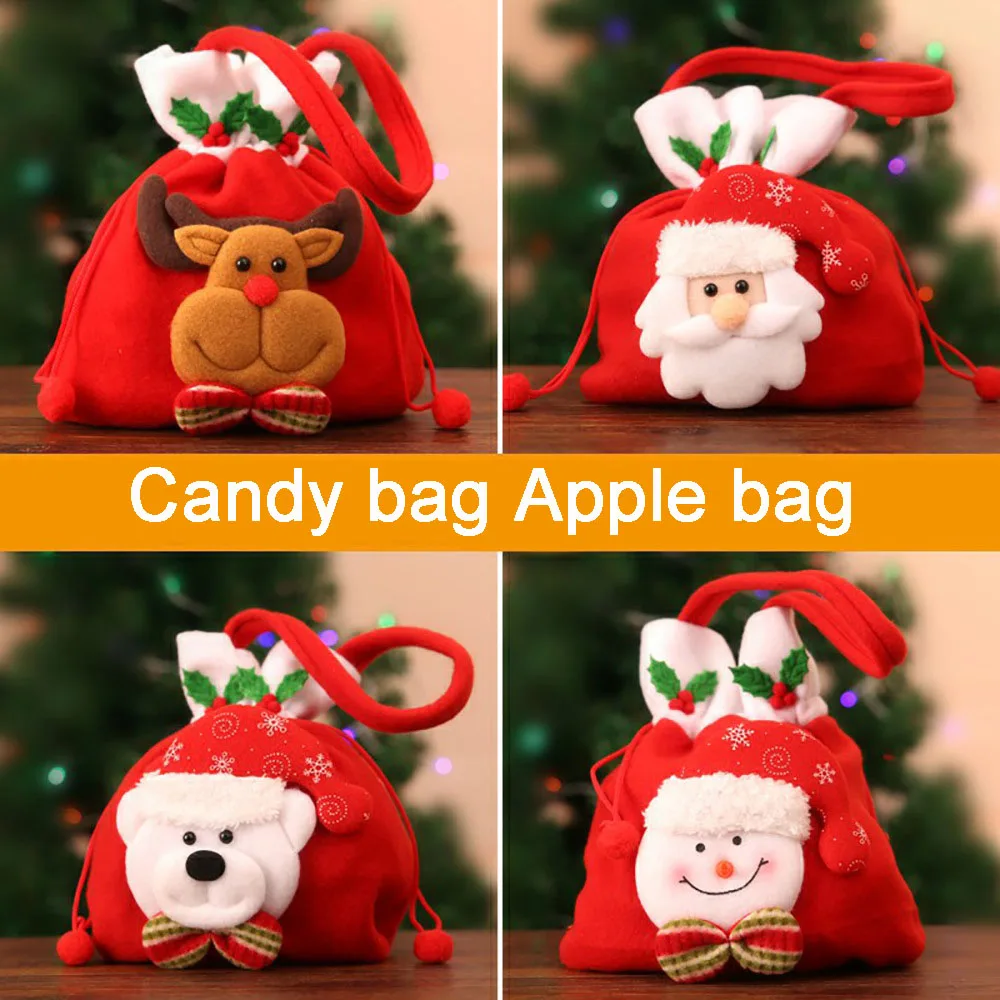 Переносная сумка для рождественских подарков Байковый материал Сумки Apple Сумка для подарков для мероприятий Праздничные украшения Рождественский подарочный пакет для вечеринок