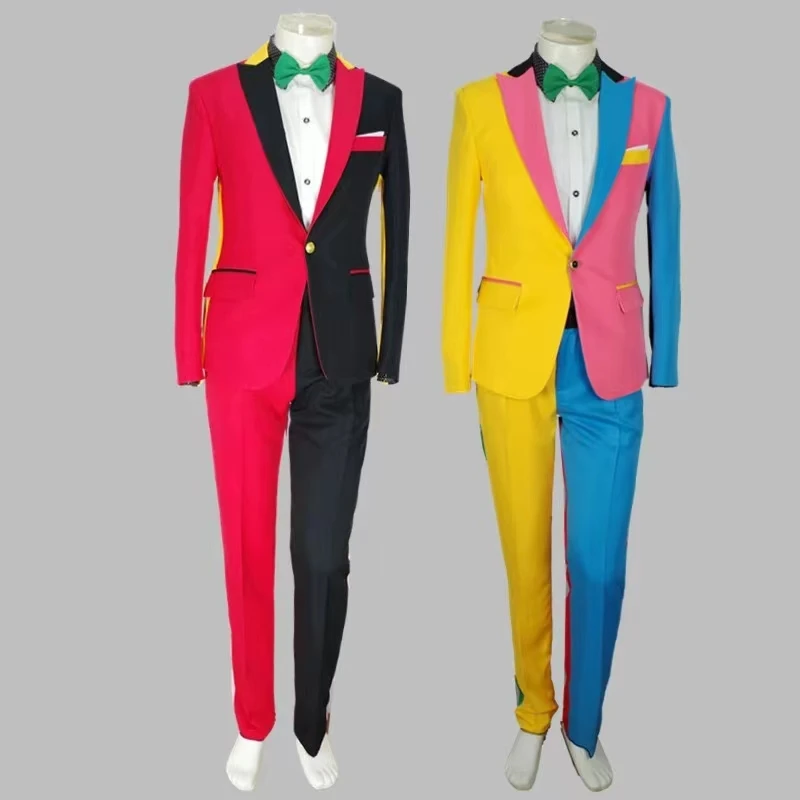 Персонализированный цветной комплект костюмов неправильной расцветки для баров и ночных клубов, мужская одежда для ди-джеев, певцов и волшебных выступлений на сцене