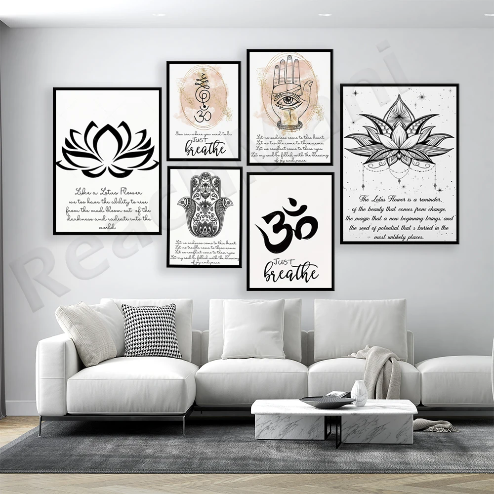 Плакат для йоги, цветок лотоса, защитная рука фатимы, намасте, индийский слон, сглаз, дзен-украшение, подарок для любителей йоги