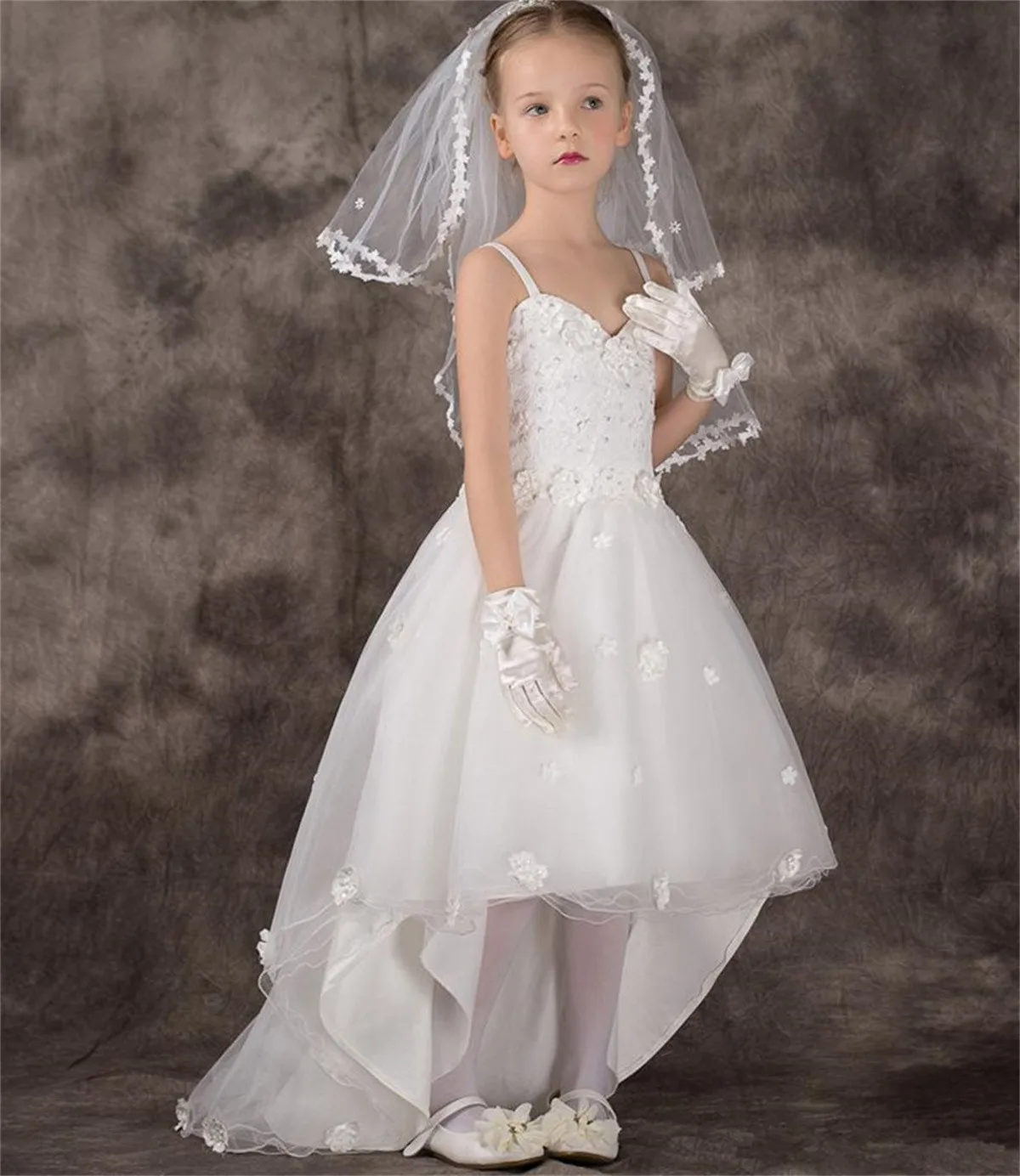 Платья для девочек в цветочек, Белое пушистое кружевное платье с 3D аппликацией, Элегантное детское платье для первого причастия, дня рождения в цветочек