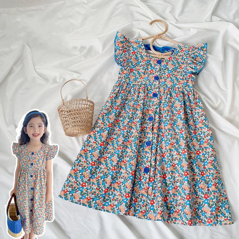 Платья с цветочным узором для девочек 2-8 лет, Элегантное платье с оборками и рукавами в цветочек для девочек, летняя одежда для малышей, пляжная одежда в стиле бохо для младенцев