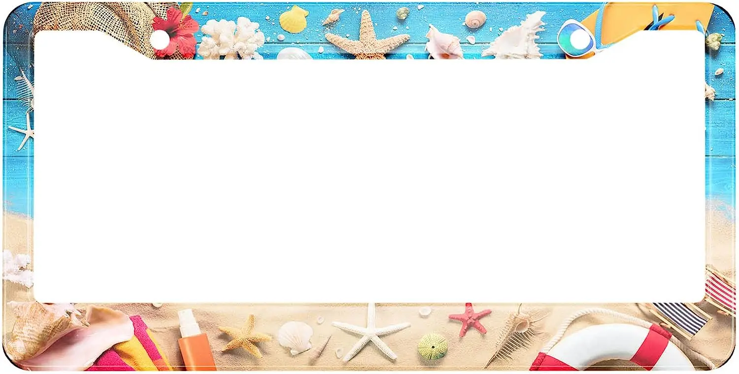 Пляжный Песок и Синяя Планка Рамка Номерного Знака Летние Пляжные Аксессуары Для Отдыха Металлическая Крышка Номерного Знака Рамки Передних Пластин