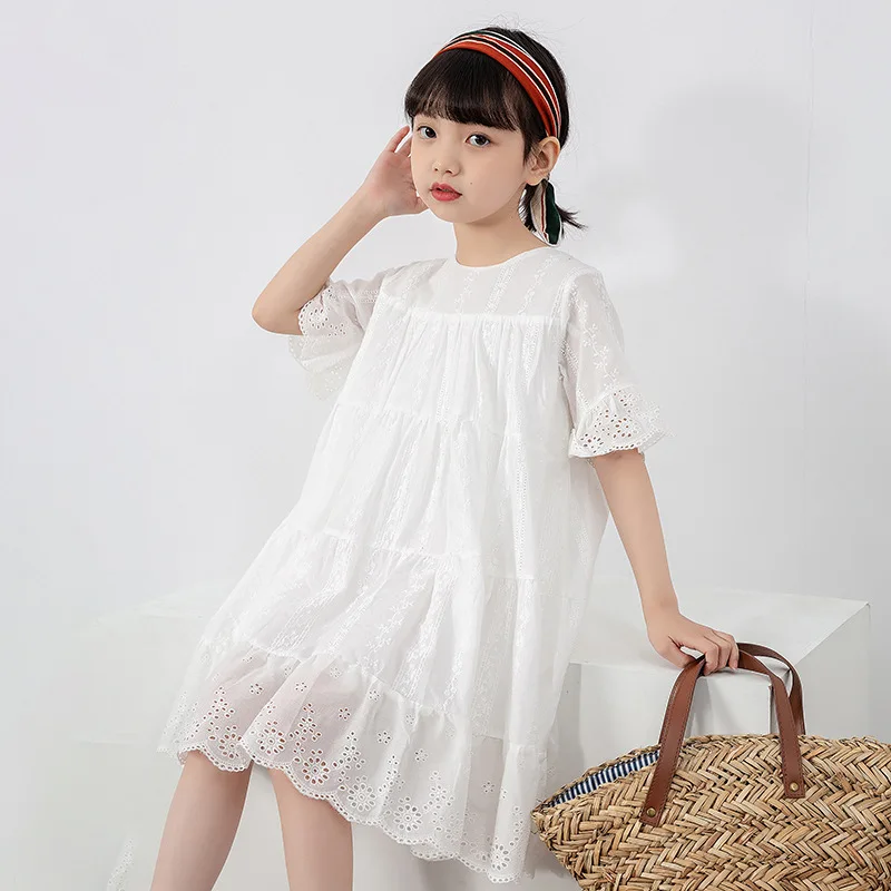 Повседневное платье MODX для девочек 2023, летнее белое платье принцессы с коротким рукавом, новая детская хлопковая свободная одежда, # 7297