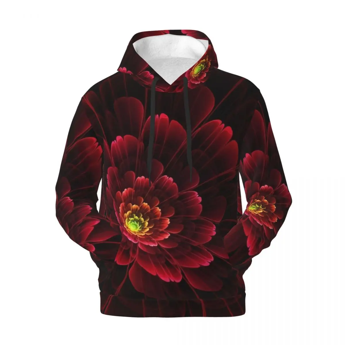 Повседневные толстовки с абстрактным красным цветком, Многоцветный Художественный принт, модная бархатная рубашка с капюшоном, зимняя уличная одежда, пуловер Оверсайз, толстовка
