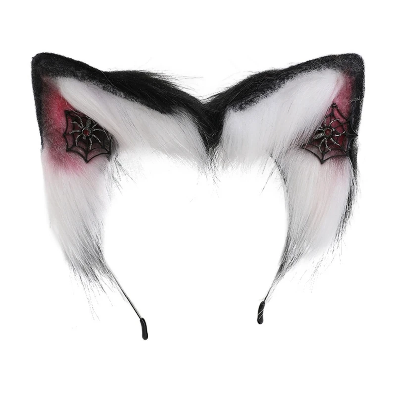 Повязка на голову с кошачьими ушками на Хэллоуин с серьгой-паутиной для девочек в стиле панк, повязка для волос для косплея