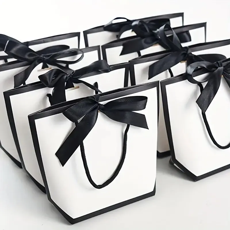 подарочные пакеты с ручками из белой картонной ленты и банта 5шт - сумки для покупок, вечеринок, свадеб, дней рождения