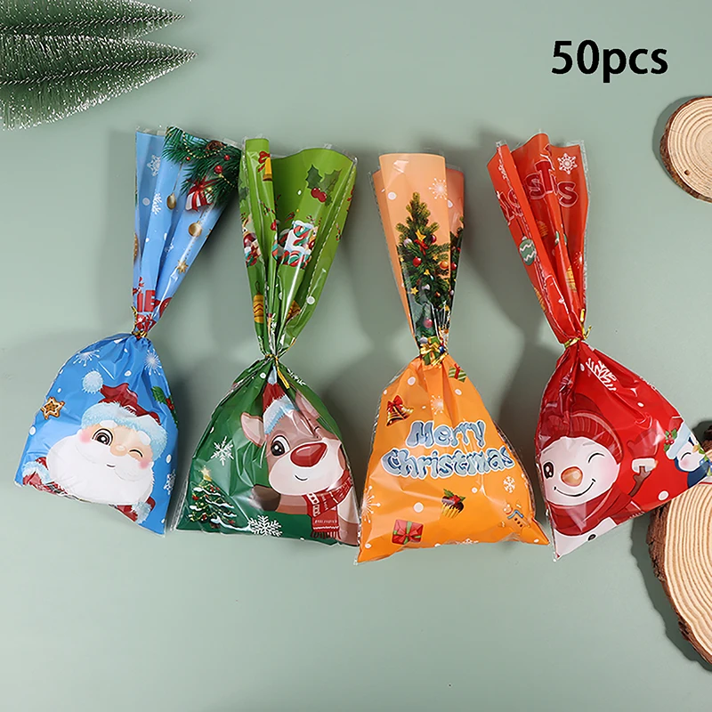 Подарочный пакет Рождественской серии 50шт, пластиковые пакеты для подарков, конфет, печенья, Рождественская распродажа в магазине для дома, Пакеты для упаковки подарочного печенья