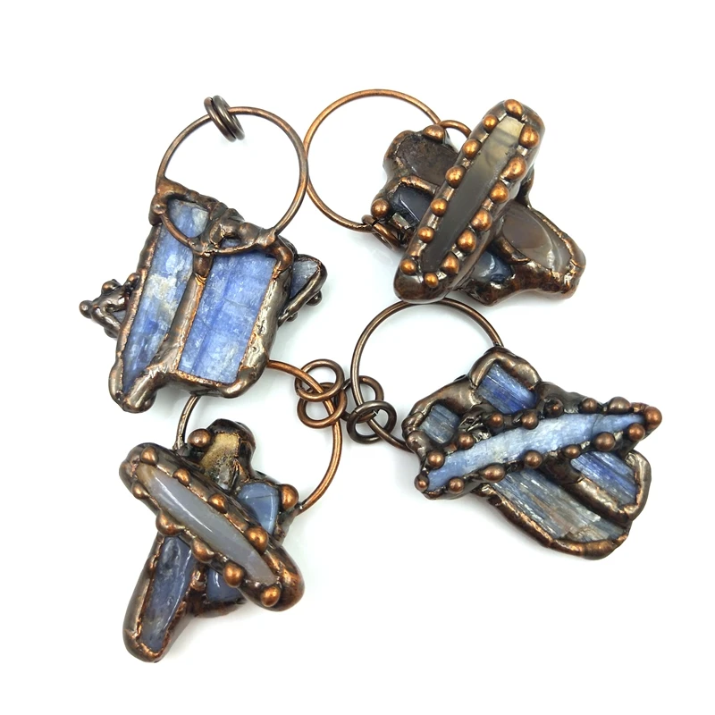 Подвеска из богемного синего кианита, античная Медь, покрытая пайкой, винтажные дизайнерские подвески для женских украшений-ожерелий 