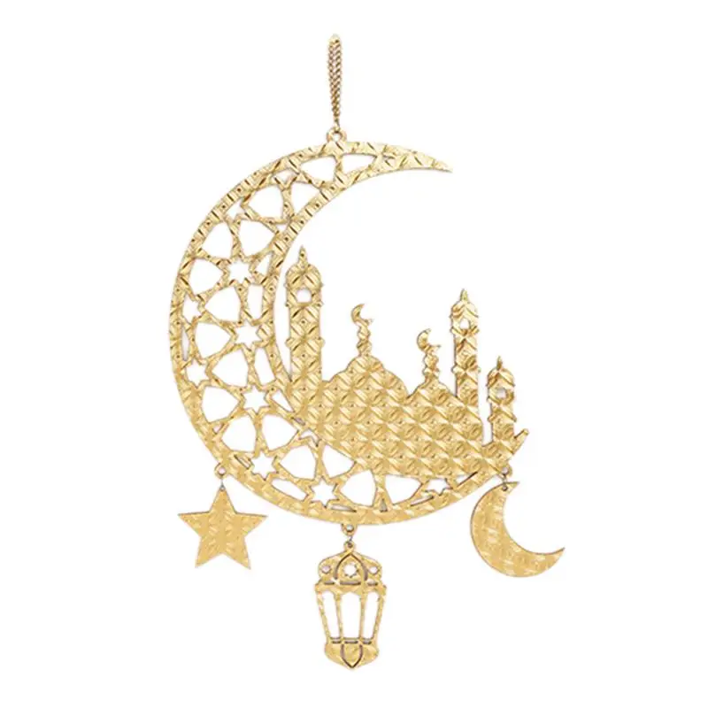 Подвеска с религиозным орнаментом, принадлежности для вечеринок, праздничные украшения в виде золотой звезды и Луны, силуэт полого здания, деревянный орнамент для стены