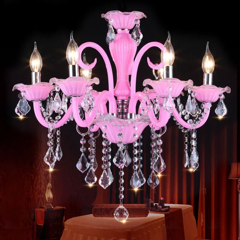 Подвесной светильник TEMAR Pink Crystal Art для комнаты девочек, светильник-свеча, Детская комната, гостиная, ресторан, спальня, люстра