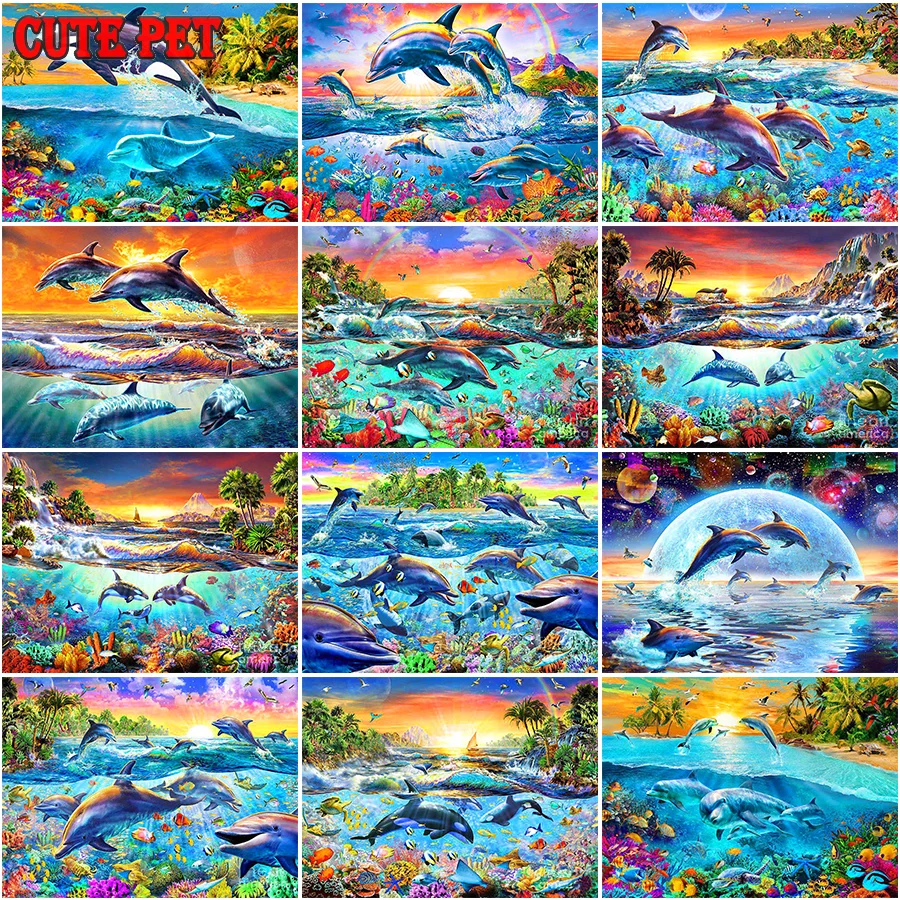 Подводный мир коралловая мозаика для домашнего декора гостиной Дельфин синий кит 5D алмазная живопись вышивка мозаика горный хрусталь