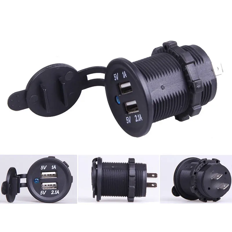 Поддержка EE 12V 2.1A, Водонепроницаемое черное зарядное устройство с двумя USB-разъемами для мотоциклов, автозапчастей, розеток, адаптера питания, автомобильного стайлинга