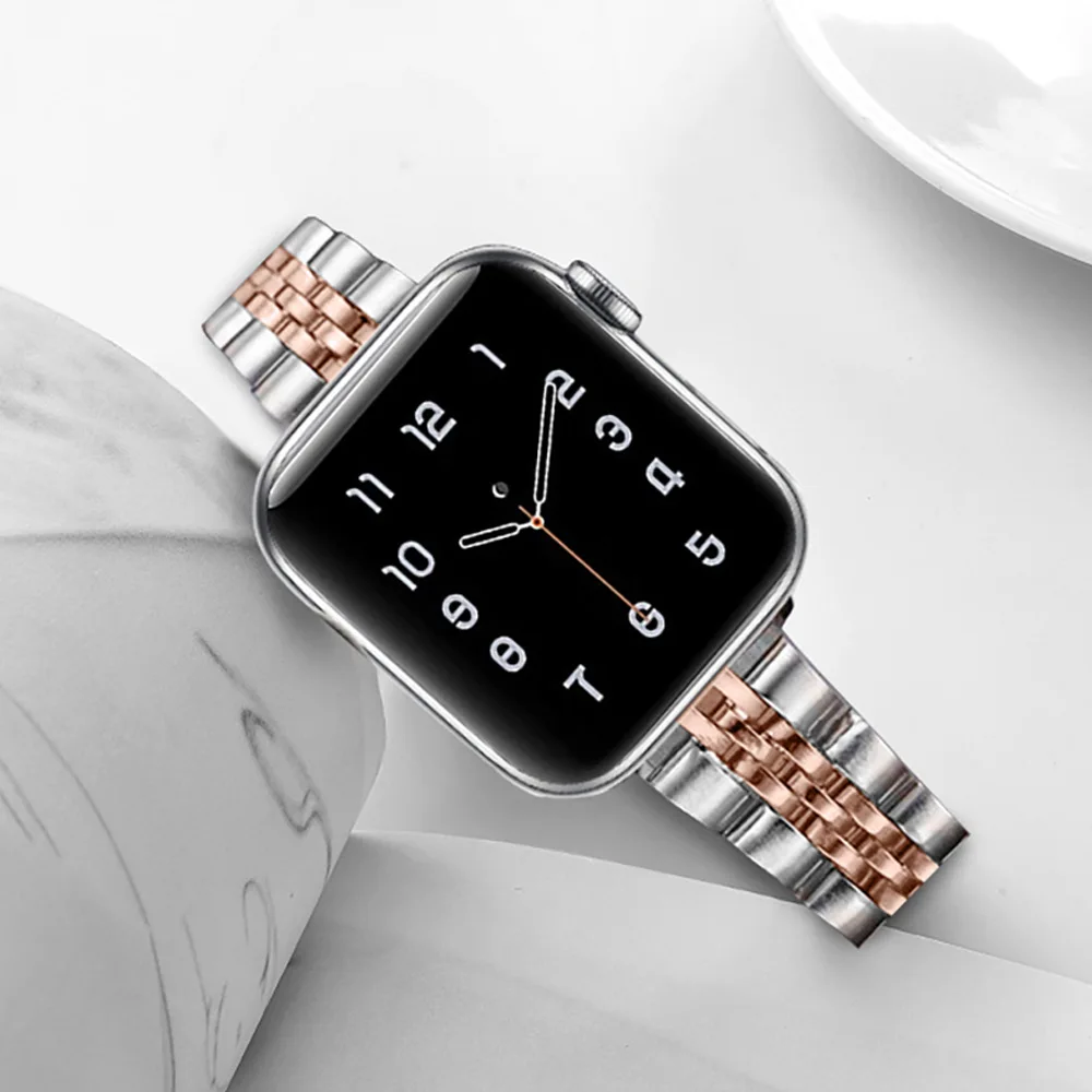 Подходит для iwatch9 Apple Five Beads Металлический ремешок для часов из нержавеющей стали Модный женский ремешок для часов с узкой талией в наличии
