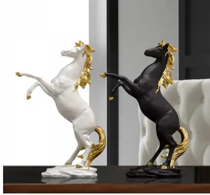 Позолоченная статуя коня, ремесла, Скульптура лошади, Работы из смолы, украшение стола, Фигурка животного, Украшения для Скандинавского домашнего декора, Современный