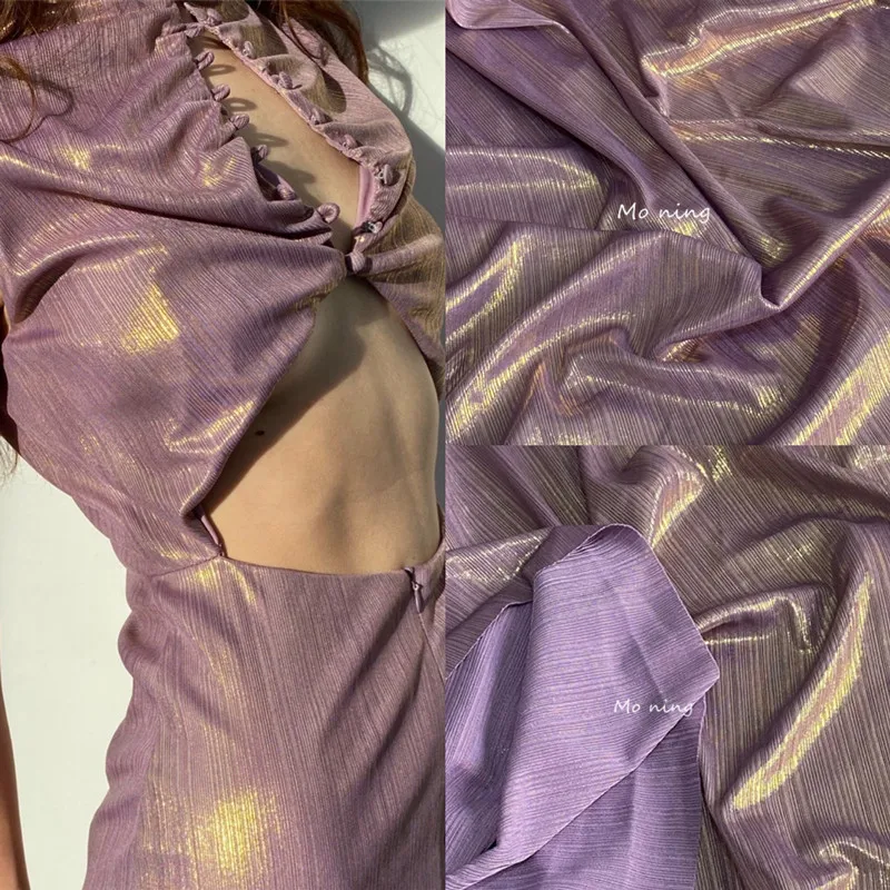 Позолоченная фиолетовая глянцевая ткань в полоску для выступлений, этническое платье-бюстгальтер Дай, украшение фона для съемки, Дизайн ткани для шитья