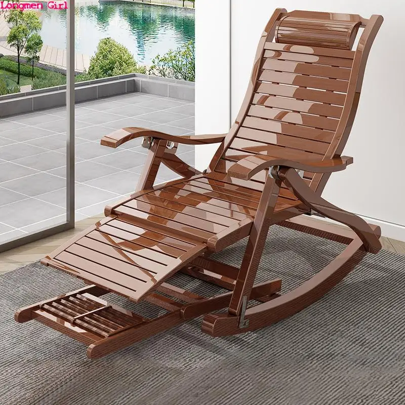 Портативное бамбуковое кресло-качалка для путешествий, Уличная садовая мебель, кресло для отдыха на балконе, кресло для отдыха пожилых людей, Складной шезлонг