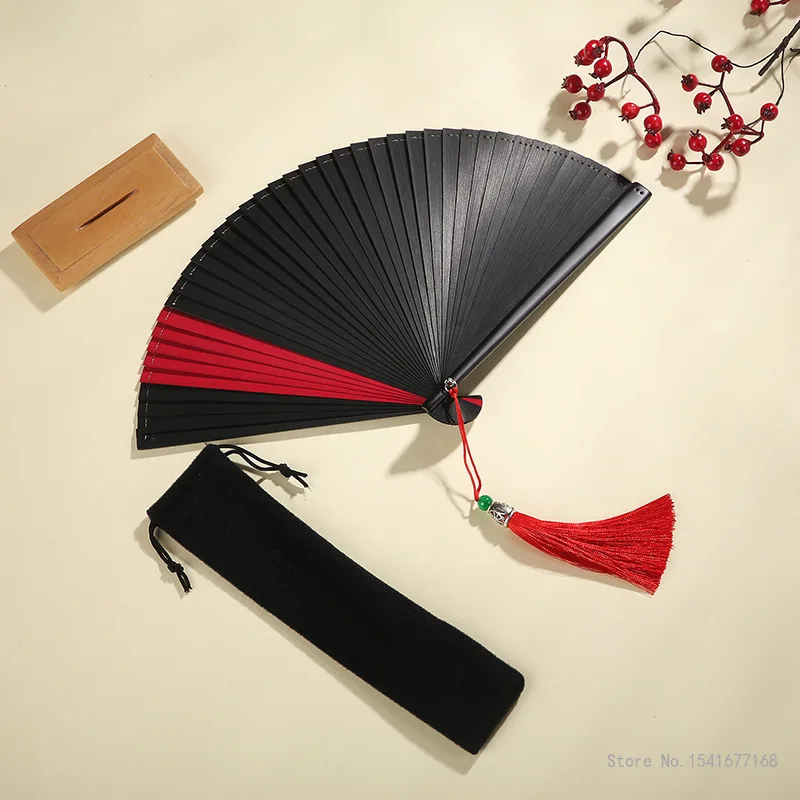 Портативный Складной Бамбуковый Веер Для Танцев, Японский стиль, Китайский Танец, Изысканный подарок ручной работы, Черный, 16 см, 18 см