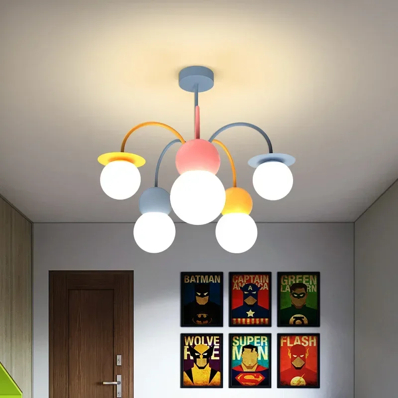Потолочный светильник Nordic Colorful Iron Art для украшения детской комнаты, подвесной светильник, светодиодная лампа для внутреннего освещения