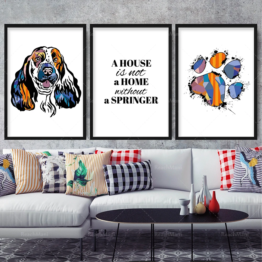 Принты House is not a Home Отпечаток Лапы Спрингер-Спаниеля Яркий Многоцветный Абстрактный Арт-Принт Красочная Галерея Собак Настенный Плакат