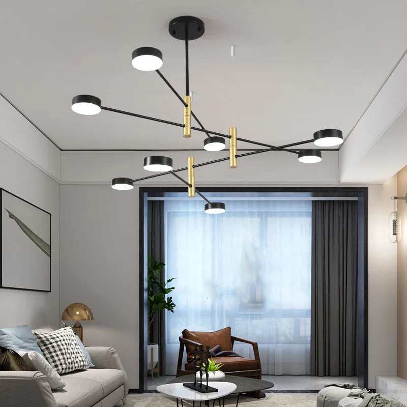 Простая светодиодная люстра в скандинавском стиле с круглым золотым абажуром, 3 лампы, подвесные светильники с регулируемой яркостью для гостиной, ресторана