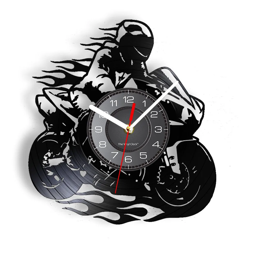 Профессиональный мотоциклист Виниловая пластинка Настенные часы Экстремальный Фристайл Мотоцикл Домашний Декор Комната Dirt Bike Часы Для рискованного гонщика Подарки