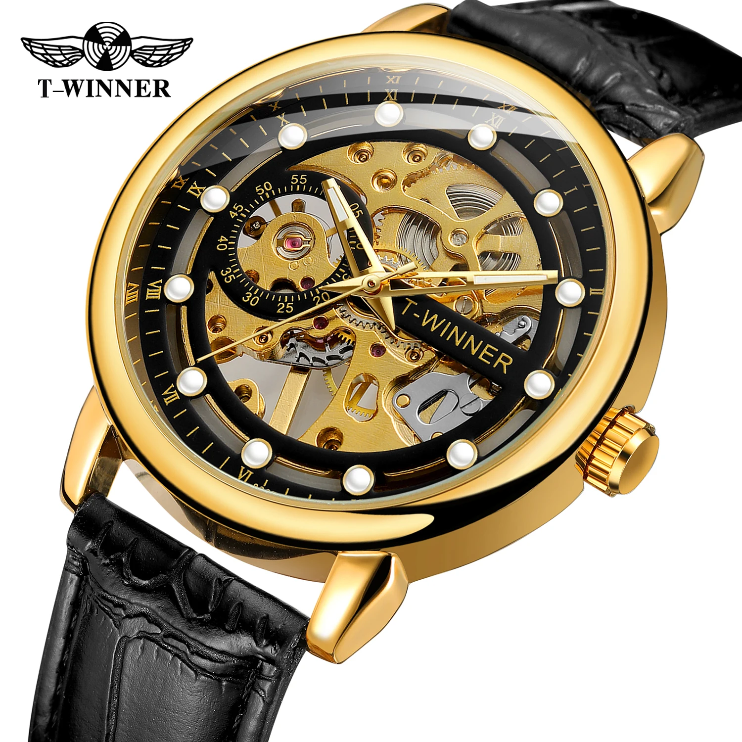 Ретро Прозрачные часы-скелет для мужчин, наручные часы с механическим ручным заводом, Светящиеся золотые часы, Кожаный ремешок Relogio, приятный подарок