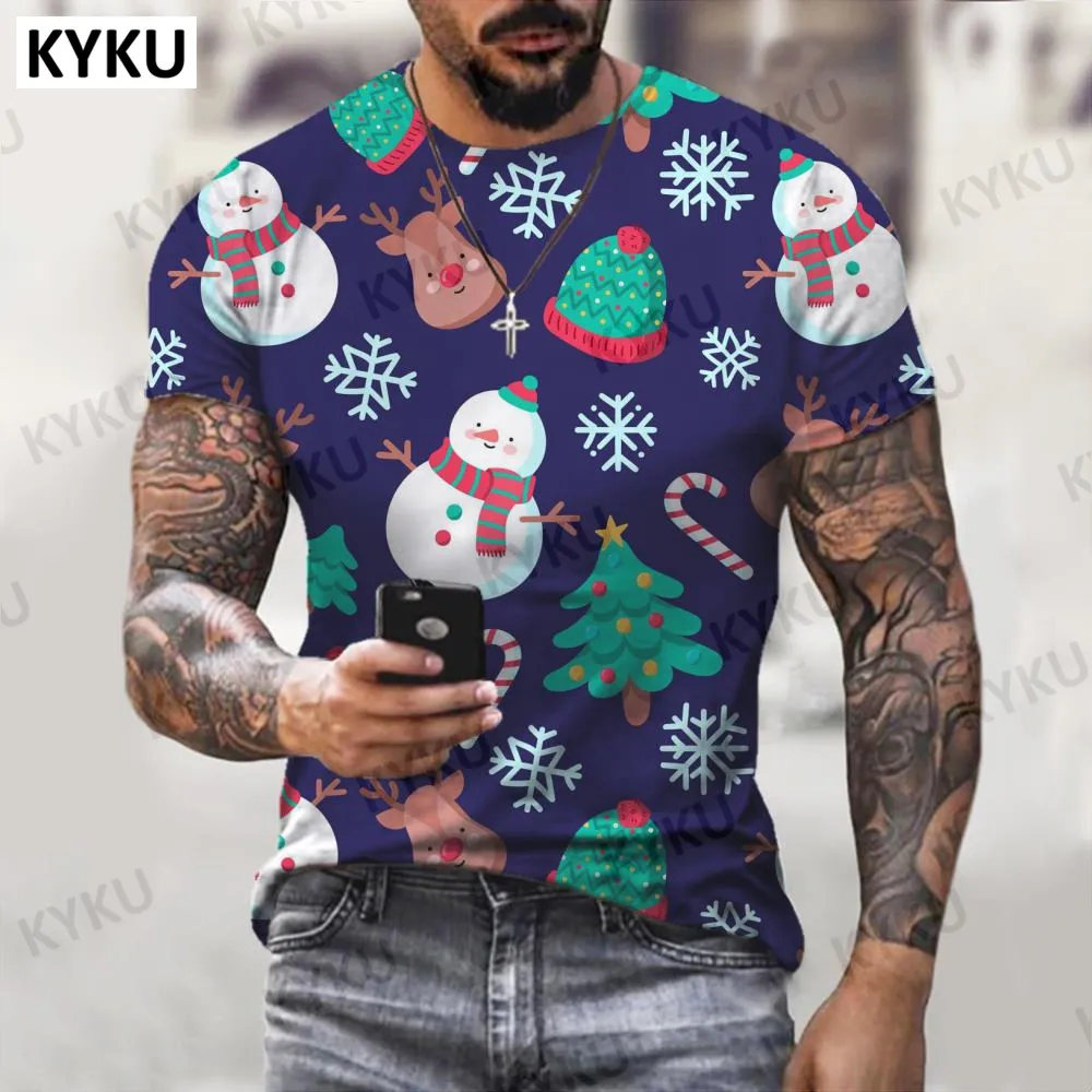 Рождественская футболка KYKU, мужские футболки с рождественской елкой, футболка с 3D конфетами, одежда из аниме 