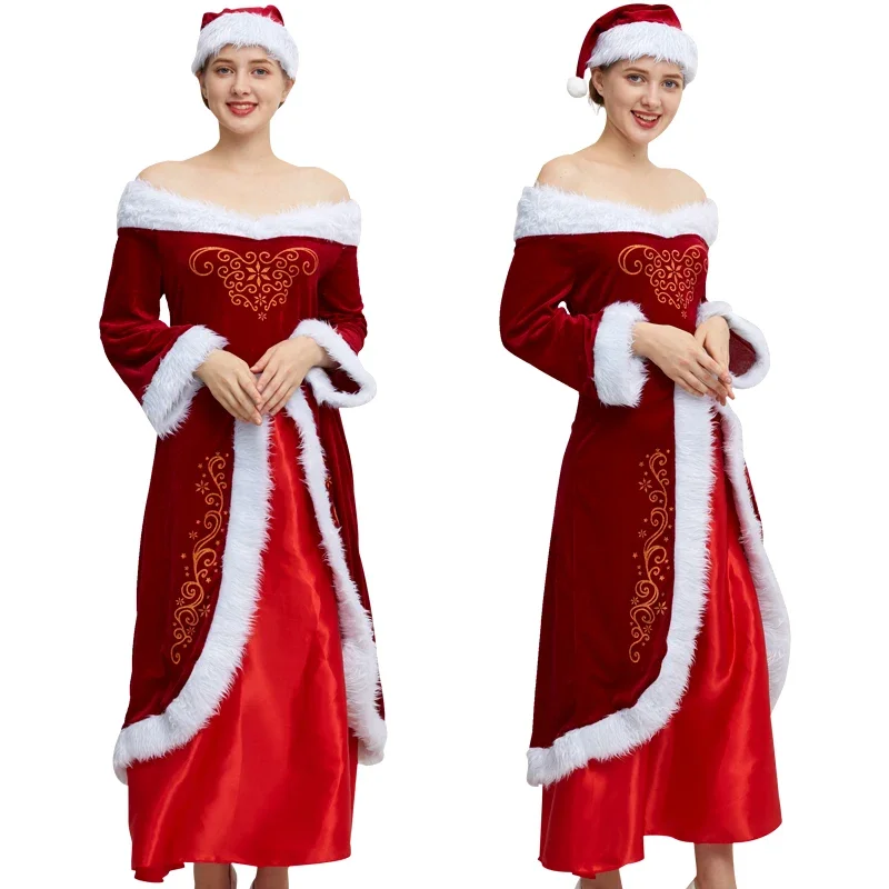 Рождественский костюм Санта-Клауса для косплея, сексуальный костюм для мисс Леди, праздничное карнавальное красное маскарадное платье