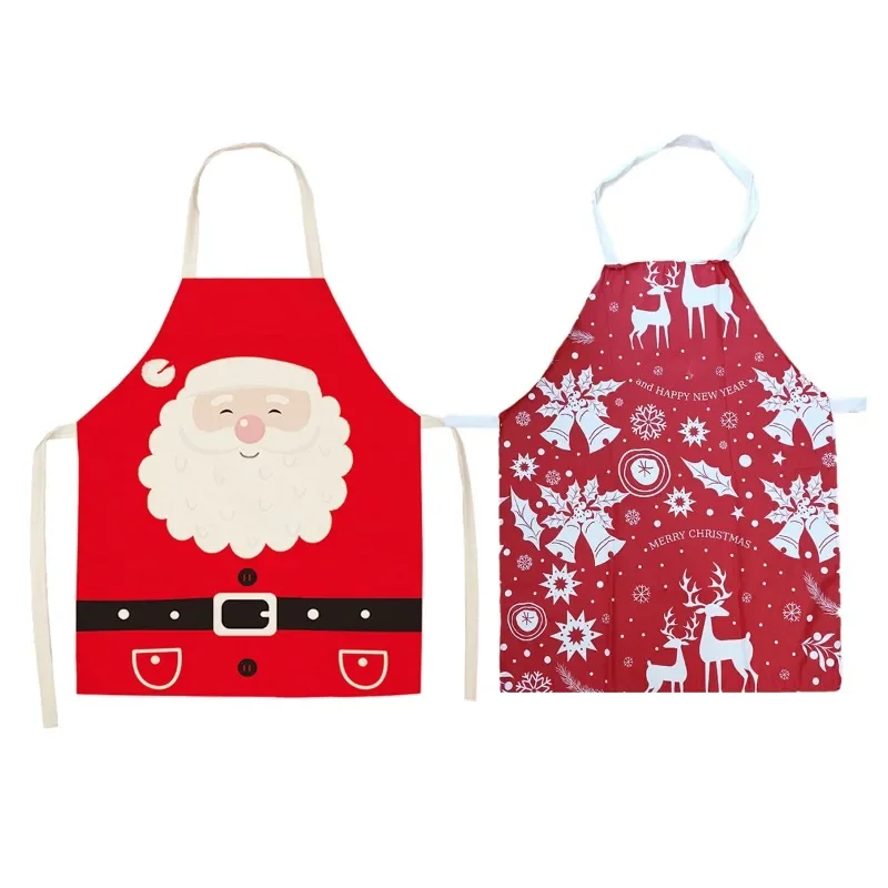 Рождественский креативный фартук, противообрастающая рабочая одежда для родителей и детей, фартук из тонкого льна с принтом, женские кухонные рождественские украшения