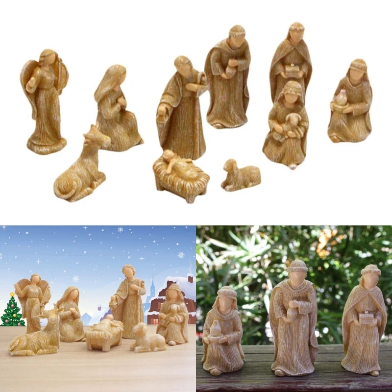 Рождественский Рождественский набор из 10 предметов, Миниатюрные фигурки для рождественской сцены, церковное украшение, Прямая поставка