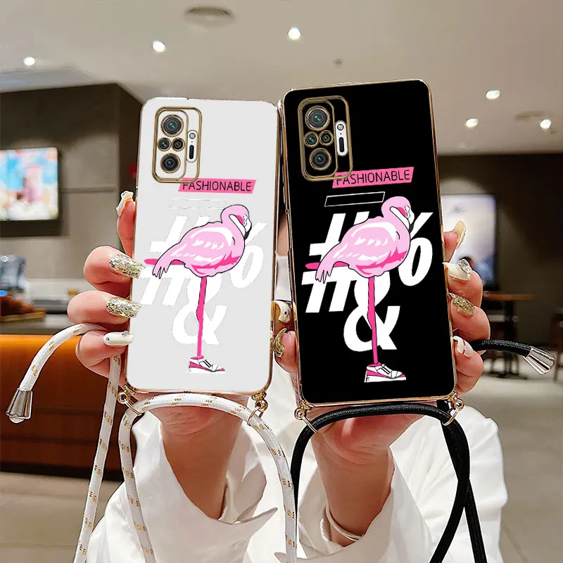 Розовый Ремешок С Фламинго, Покрывающий Чехол Для Телефона Xiaomi Redmi Note 10Pro 10T 10S 10 11S 11Pro 11T 11 11EPro 11E 12S 12 12Pro Чехол