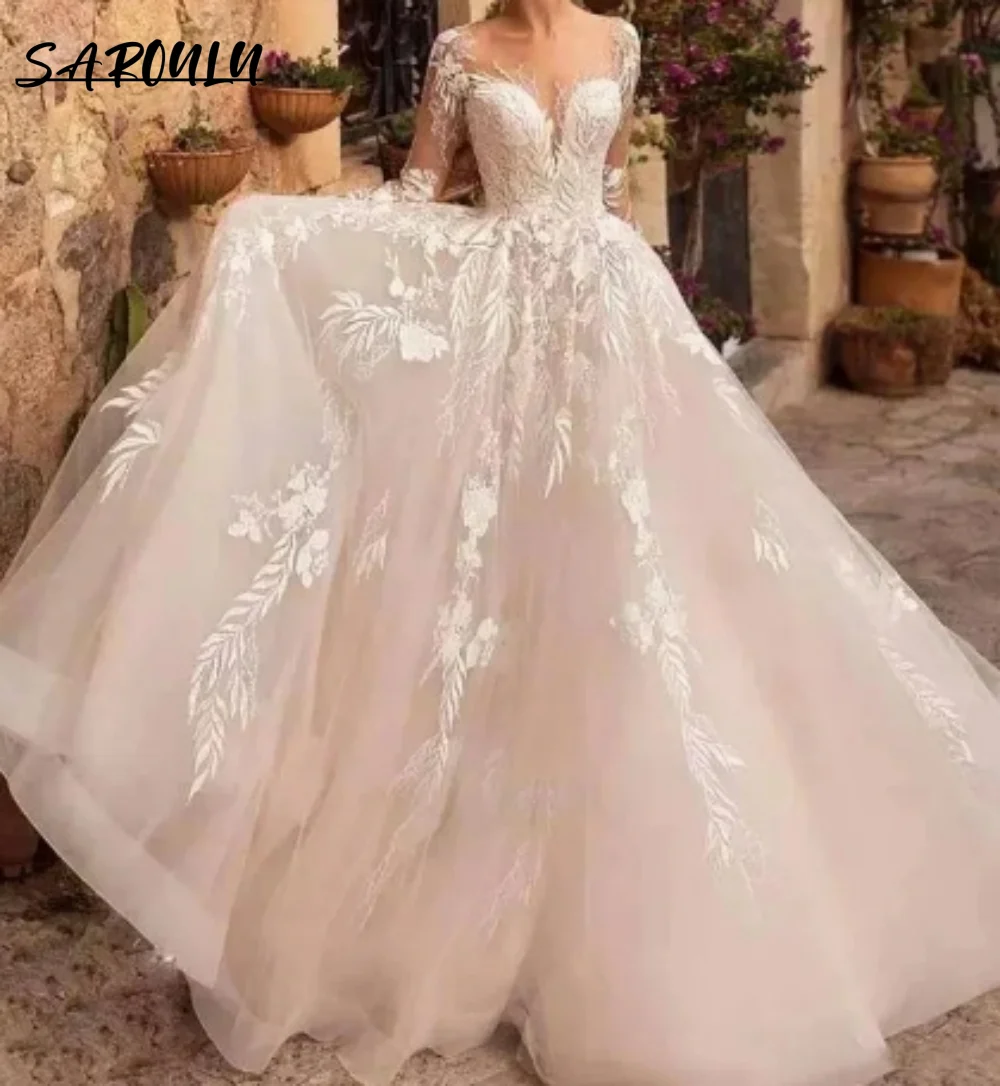 Роскошное платье для прополки длиной до пола, Иллюзионный Халат невесты с глубоким V-образным вырезом, Изящное Бальное платье, Свадебные платья Vestidos De Novia