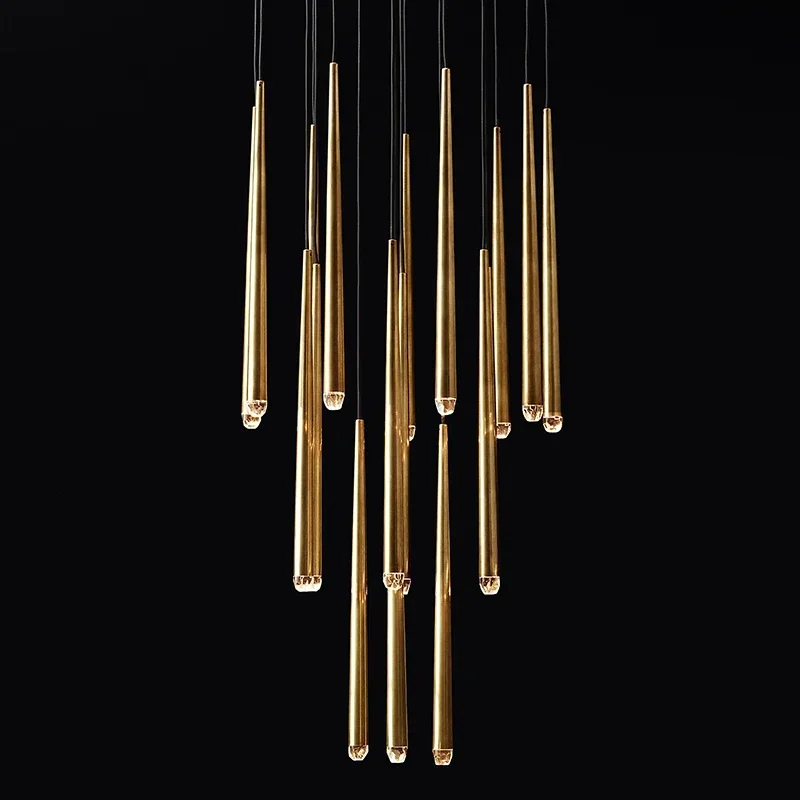 Роскошные постмодернистские хрустальные светодиодные люстры: Скандинавская золотисто-черная длинная люстра для подвесного светильника на потолке ресторана и лестнице
