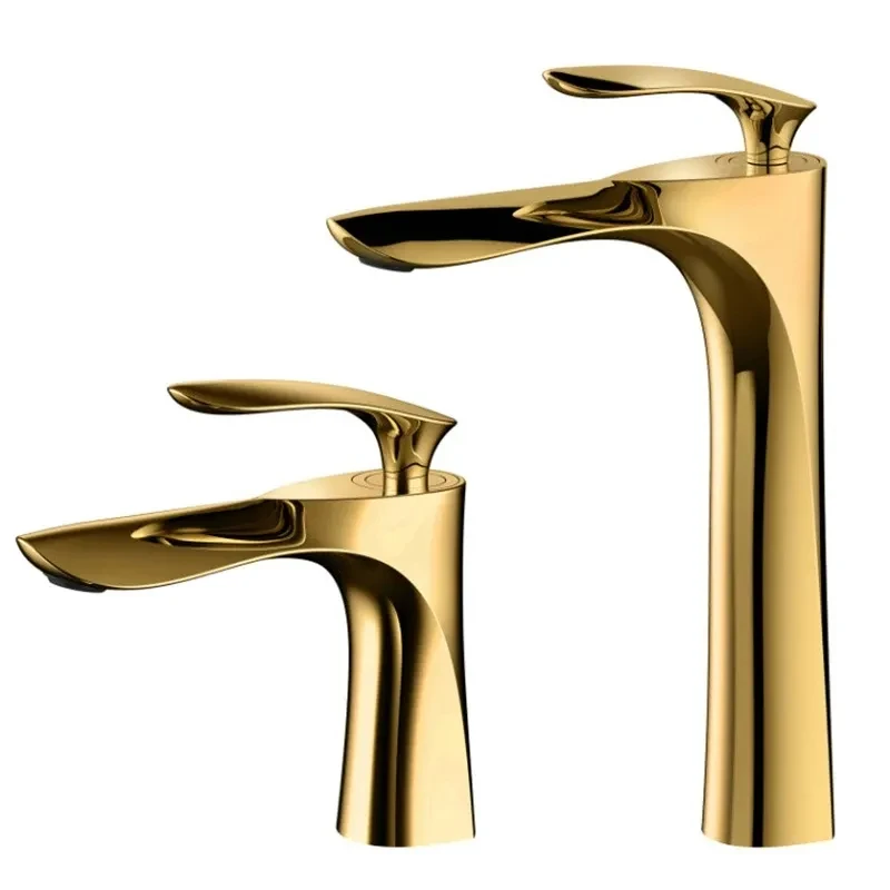 Роскошный Золотой кран, латунный кран для умывальника с водопадом, установленный на бортике, Кран для горячей и холодной воды, смеситель для ванной комнаты с одной ручкой