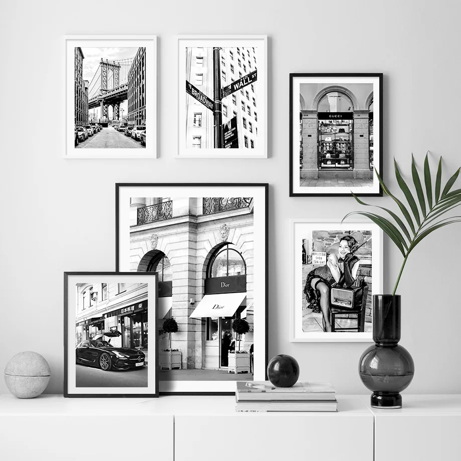 Роскошный магазин Paris Fashion Girl, черно-белые плакаты на скандинавскую тему и принты, художественная роспись на холсте, настенные панно для декора гостиной