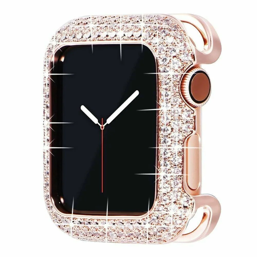 Роскошный чехол с бриллиантами для Apple Watch Series 8 7 6 5 4 SE 38 40 42 мм 45 мм, винтажный безель, металлическая накладка
