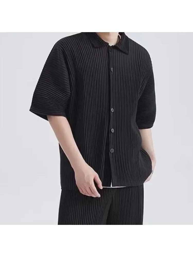 Рубашка с короткими рукавами Miyake мужская рубашка с короткими рукавами весенне-летнее тонкое свободное повседневное пальто однотонного цвета с маркировкой JJ122.