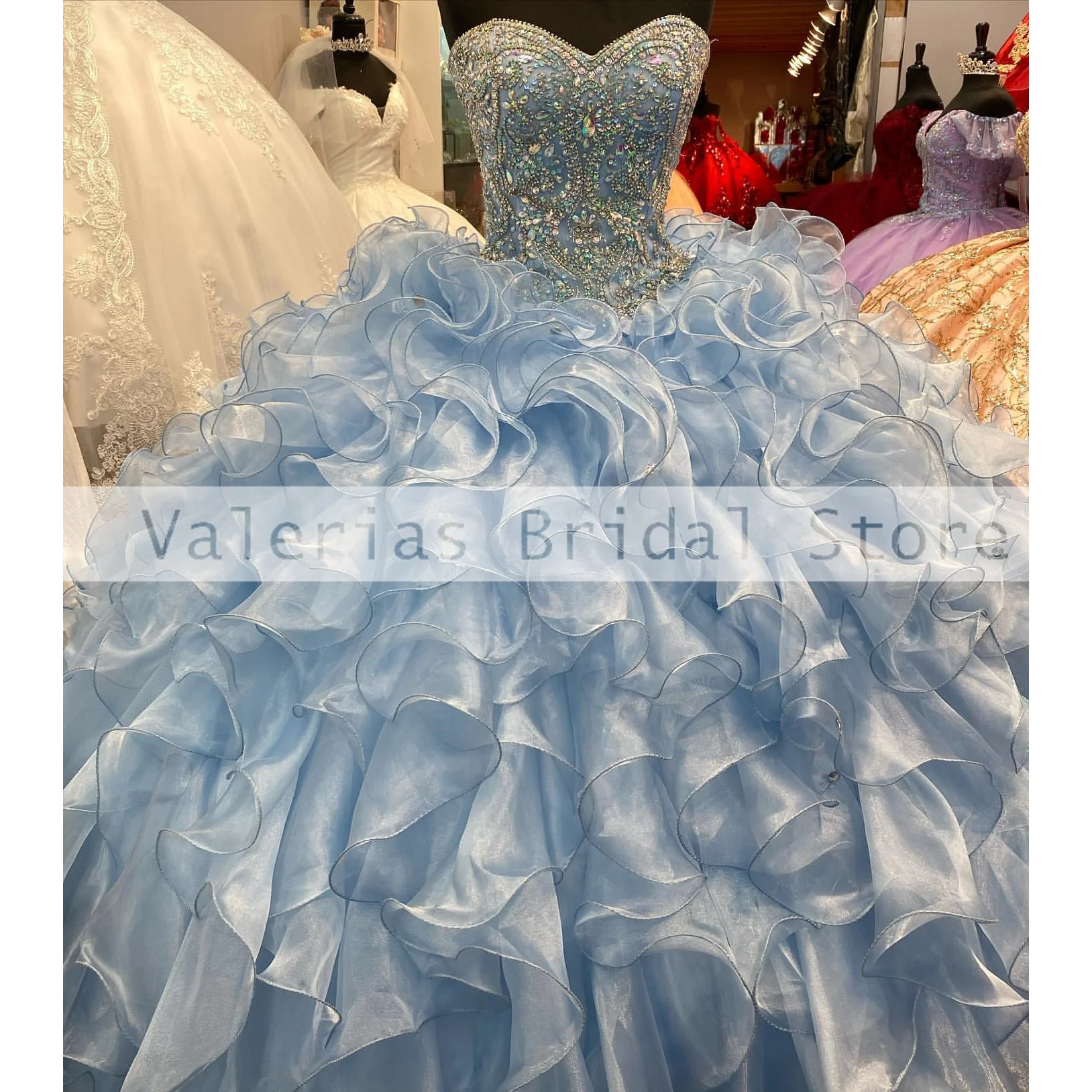 Светло-голубое Пышное платье для милых 16 девочек, расшитое бисером и оборками, бальное платье принцессы, вечерние платья для вечеринок, 15 Vestidos на заказ