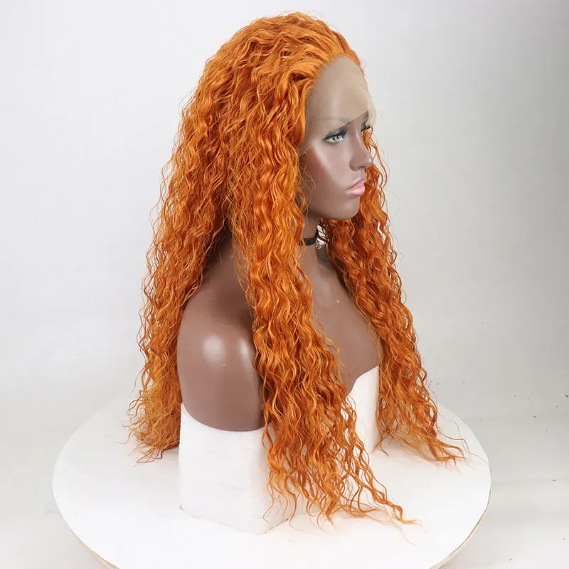 Светло-оранжевый синтетический парик из синтетических волос на кружеве, Упругие вьющиеся Термостойкие волокна, натуральные волосы без пробора для женщин, парики