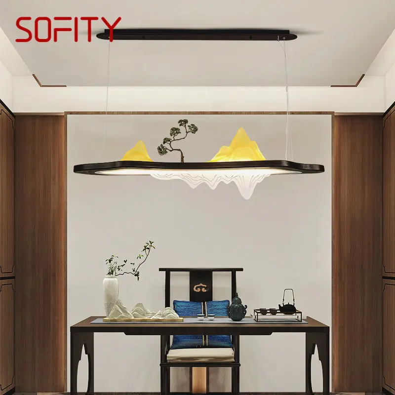 Светодиодная подвеска SOFITY в китайском стиле, креативная простота Дзен, Прямоугольная люстра с ландшафтным освещением для домашнего декора Чайханы