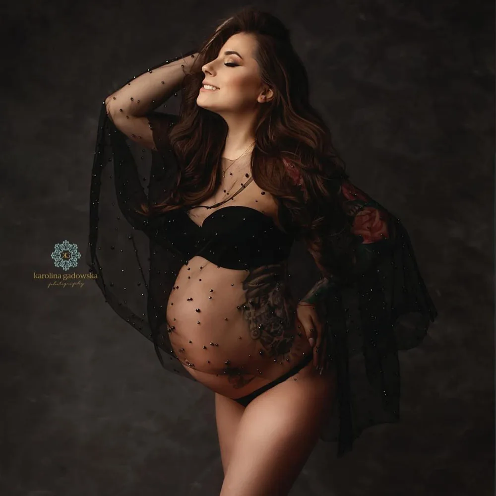 Сексуальная черная кружевная накидка с жемчугом для беременных, платье для фотосессии, реквизит для фотосессии, Топы, Сетка, Реквизит для беременных, Аксессуары для детского душа