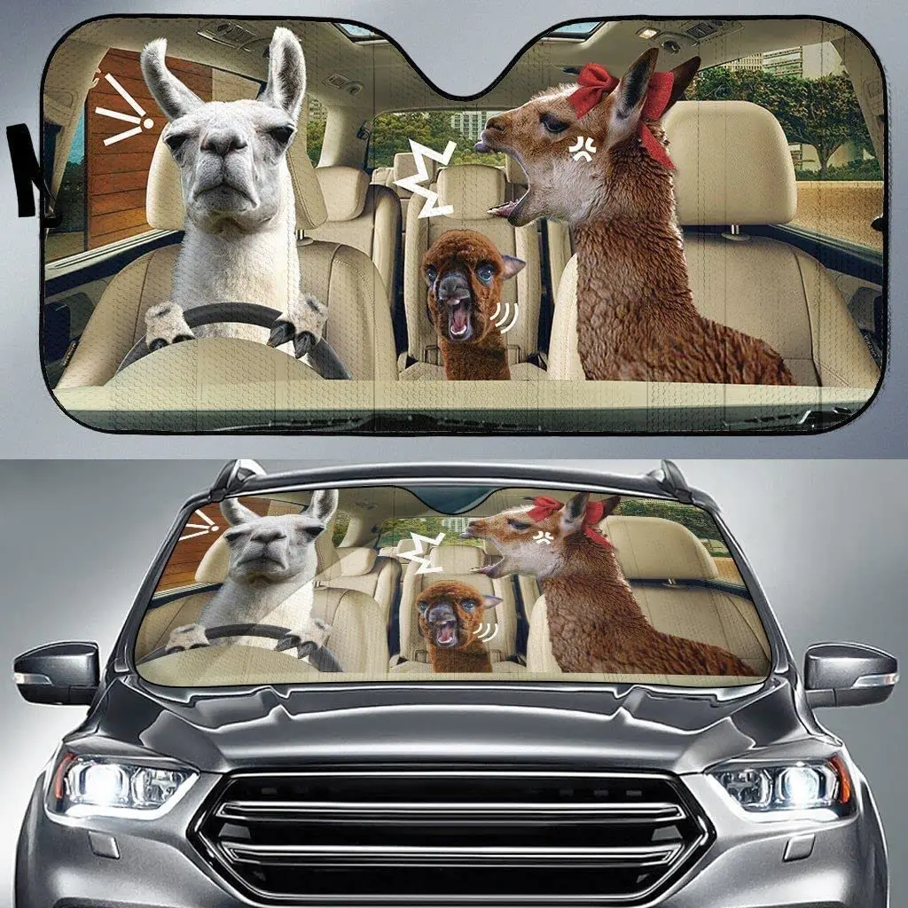 Семейство Funny Alpaca, правостороннее вождение автомобиля с солнцезащитным козырьком, защита от ультрафиолета, солнцезащитный козырек на лобовое стекло, автомобильный козырек от солнца