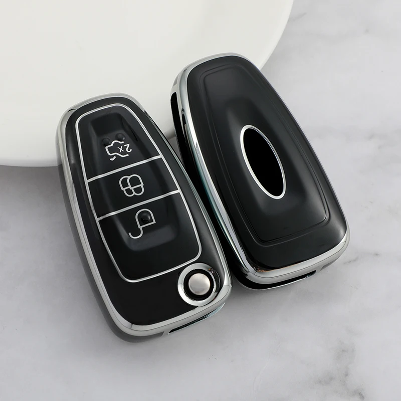 Серебристый Чехол Для Ключей Автомобиля из Тпу с 3 Донышками для Ford Ranger C-Max S-Max Focus Galaxy Mondeo Transit Tourneo, Изготовленные на Заказ Аксессуары