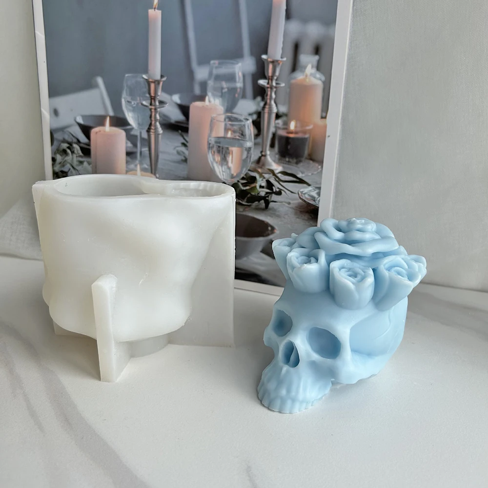 Силиконовые формы для свечей с головой черепа 3D Розы, Ароматерапевтическая свеча, мыльная штукатурка, форма из эпоксидной смолы, Силиконовая форма для изготовления поделок ручной работы